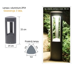 Lampa ogrodowa wys 30 cm. GX53. Aluminium.